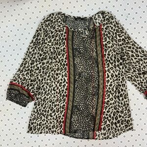 Stylish Leopard Print Blouse with Red Accents